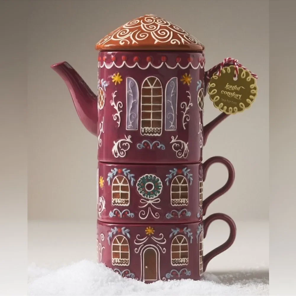 NWT ANTHROPOLOGIE Gingerbread Ceramic Stoneware Tea For 2